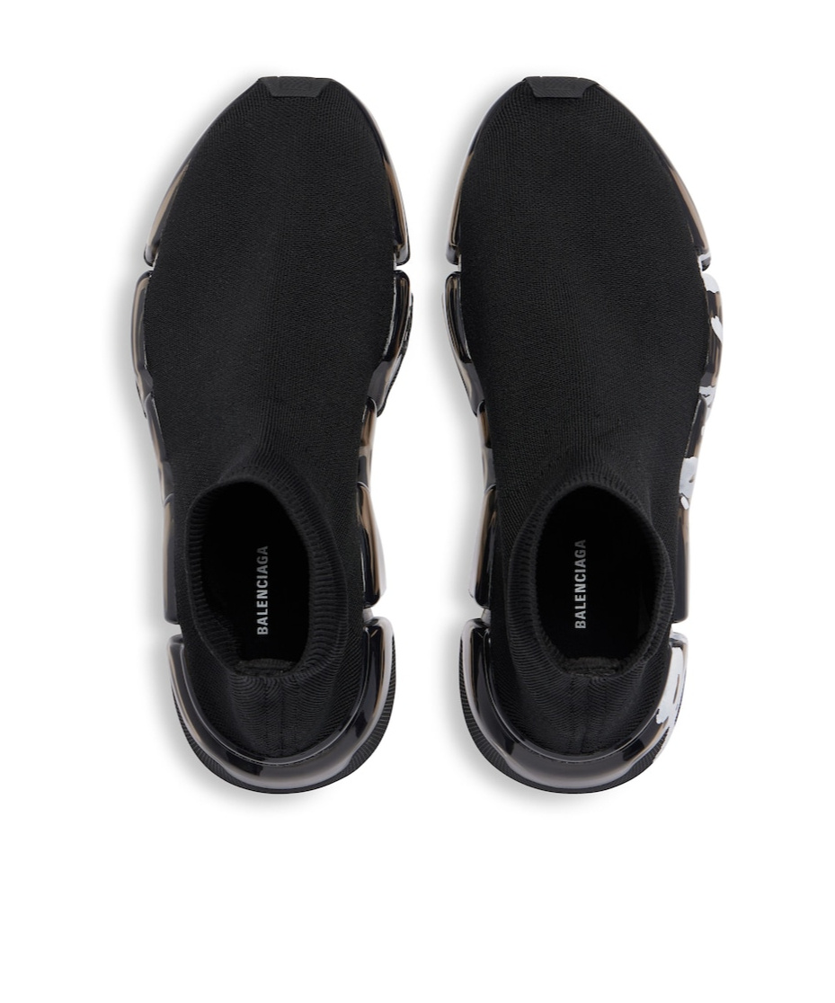 Shop Balenciaga Men's Speed 2.0 Full Clear Sole Graffiti Recycled Knit Sneaker In Black/white