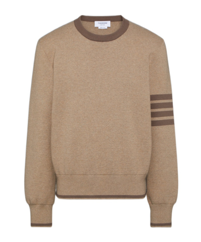 Thom Browne Milano Stitch Cotton Crewneck Sweater In Brown