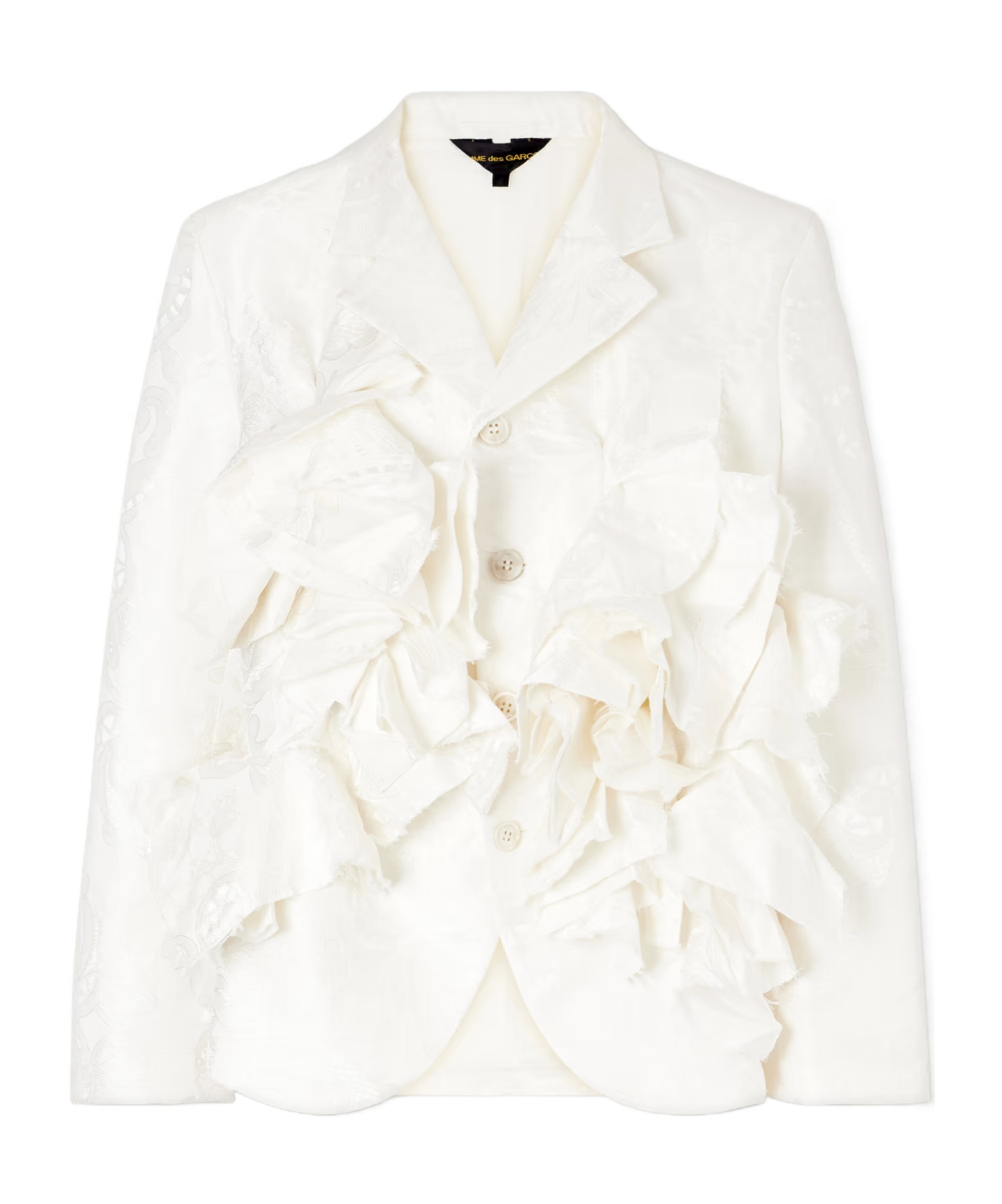 Comme Des Garçons Unique Lace-trim Jacket In White