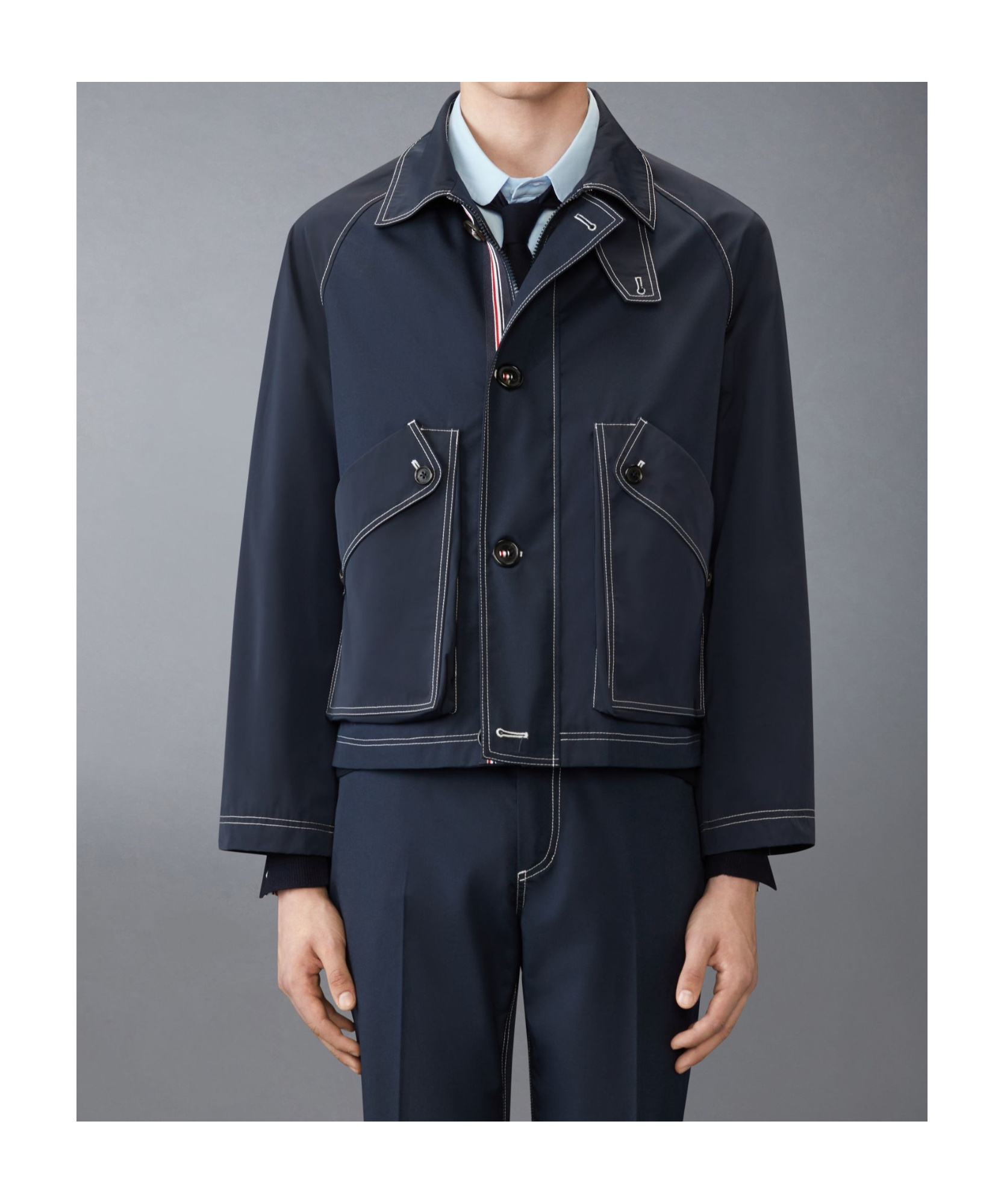 Thom Browne Contrast-stitching Raglan Jacket In Blue