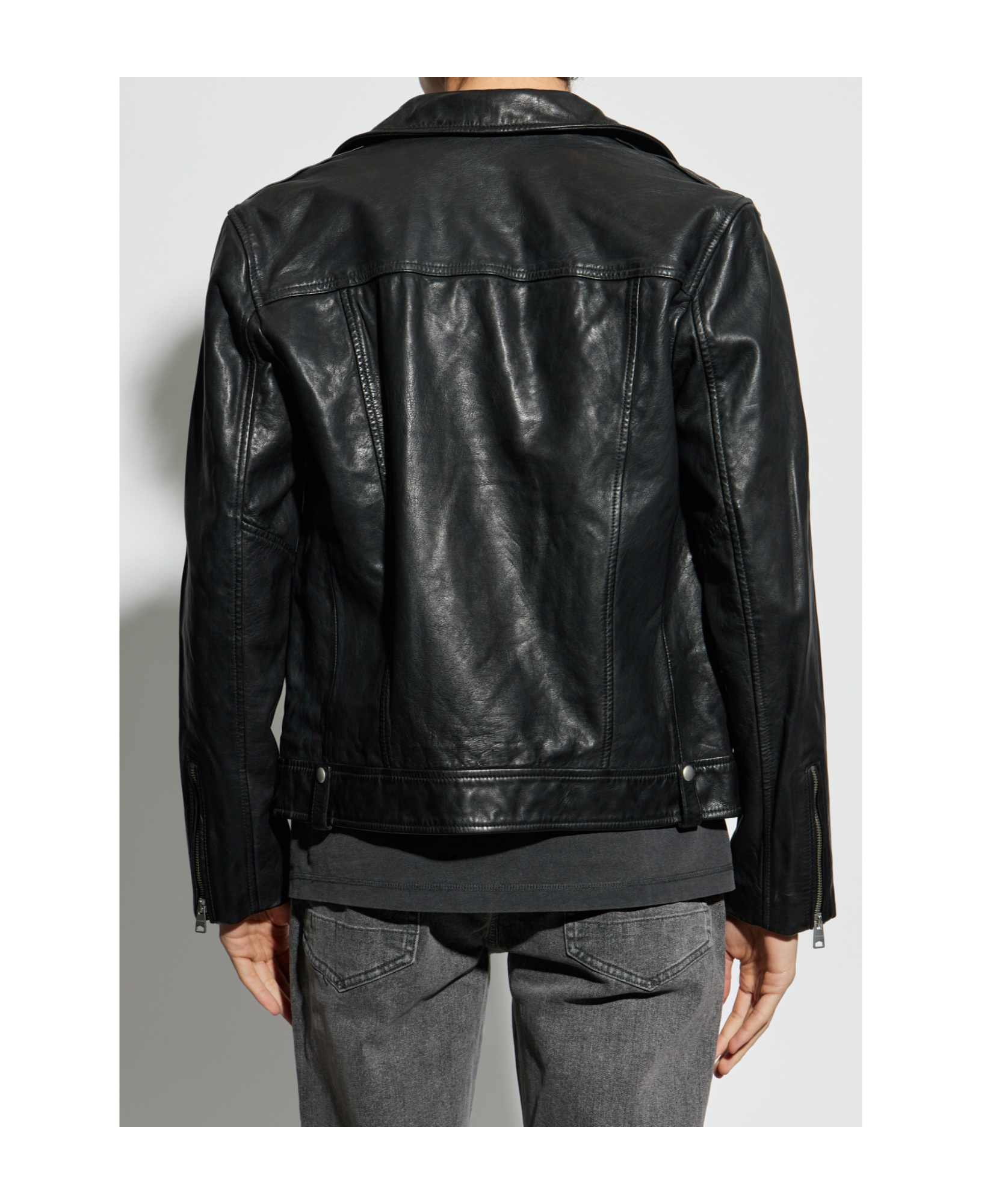 Allsaints Long-sleeved Leather Jacket In Black