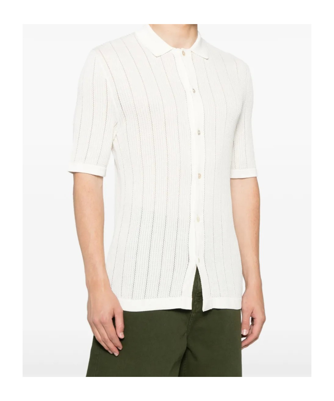 Eleventy Ribbed Knitted Shirt French Collar In White