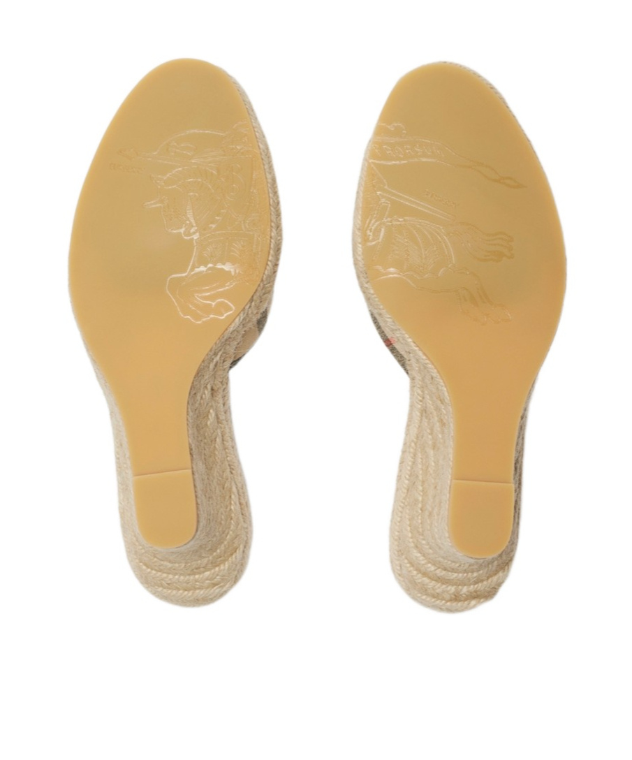Burberry Checked Canvas-jacquard Espadrille Wedge Mules In Sand-colored