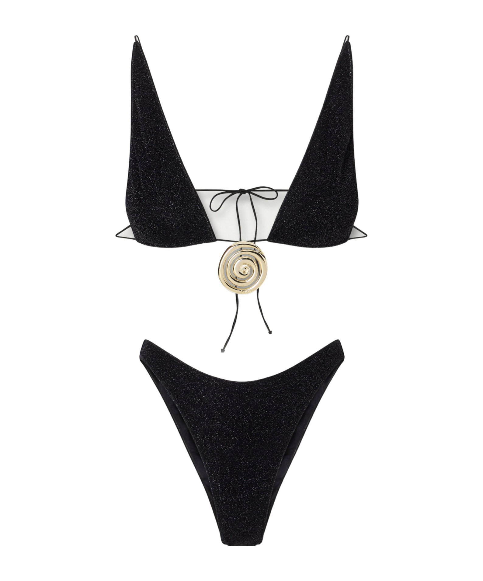 Oseree Lumière Spiral Embellished Lurex Bikini In Black