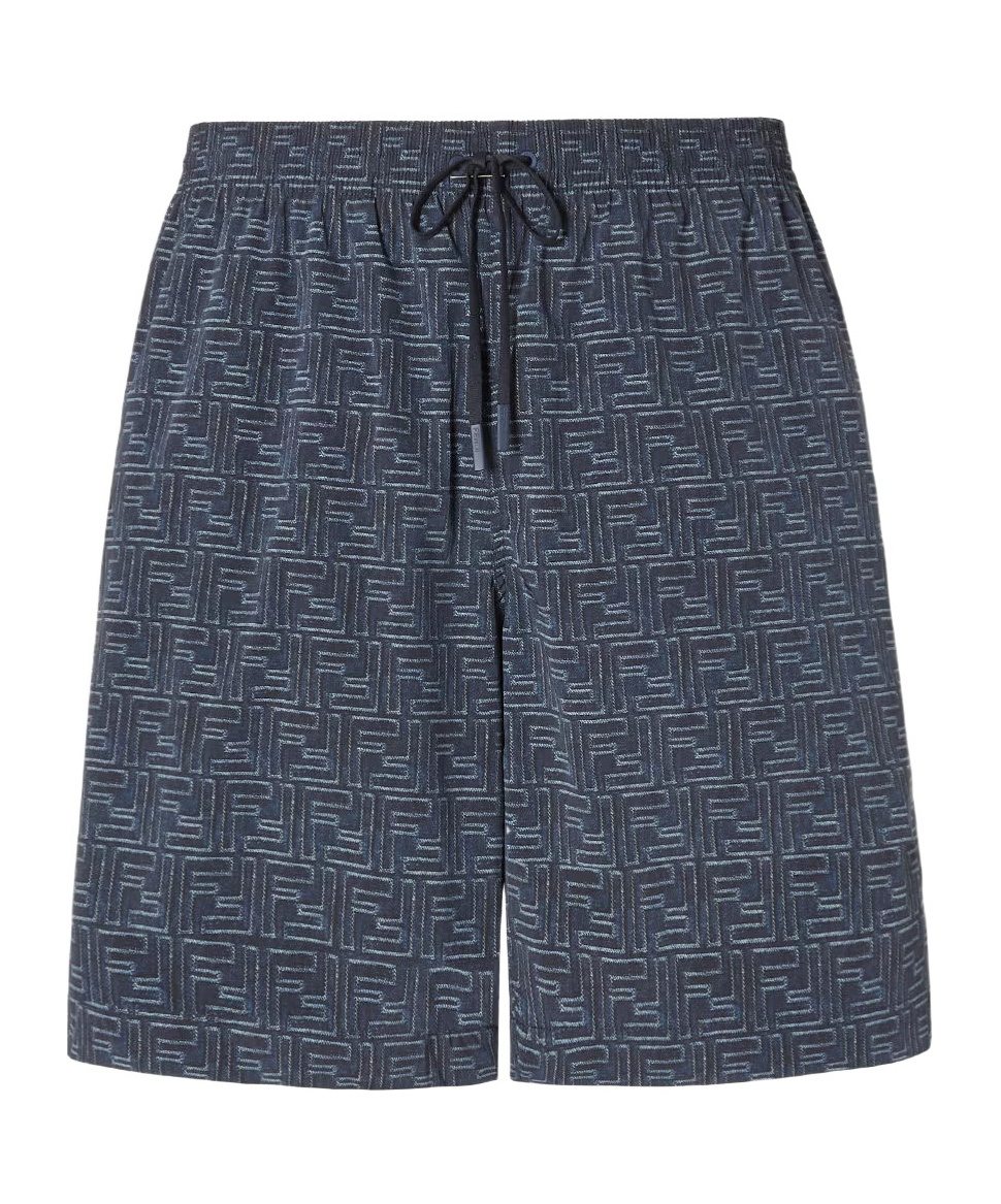 Fendi Denim-effect Blue Ff Nylon Shorts