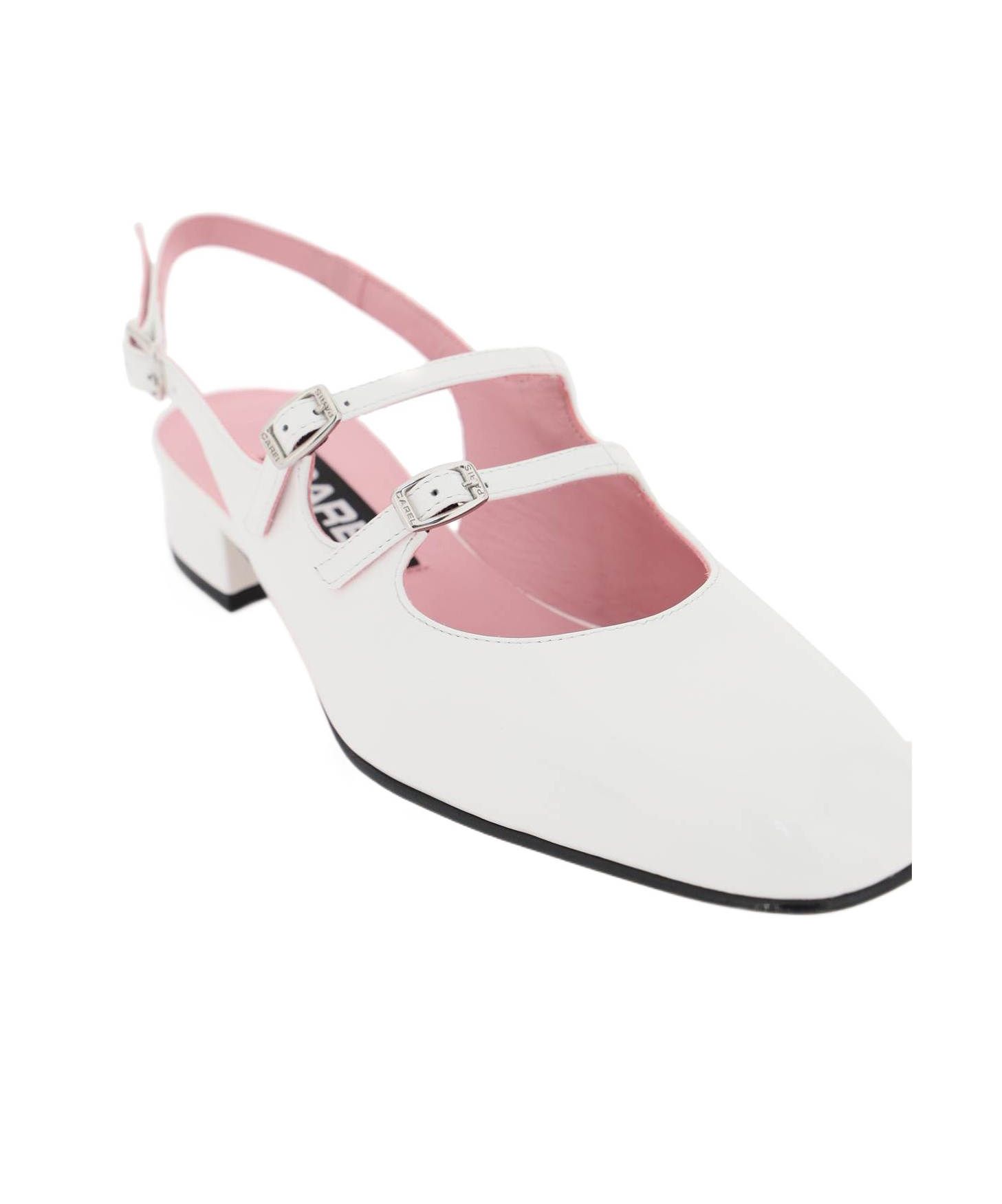 Carel Paris Patent Leather Slingback Slippers With Adjustable Straps In White