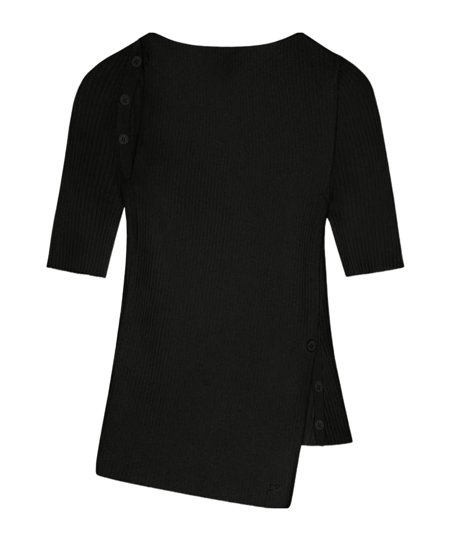 Courrèges Asymmetric Hem Top Featuring Button Detail In Black