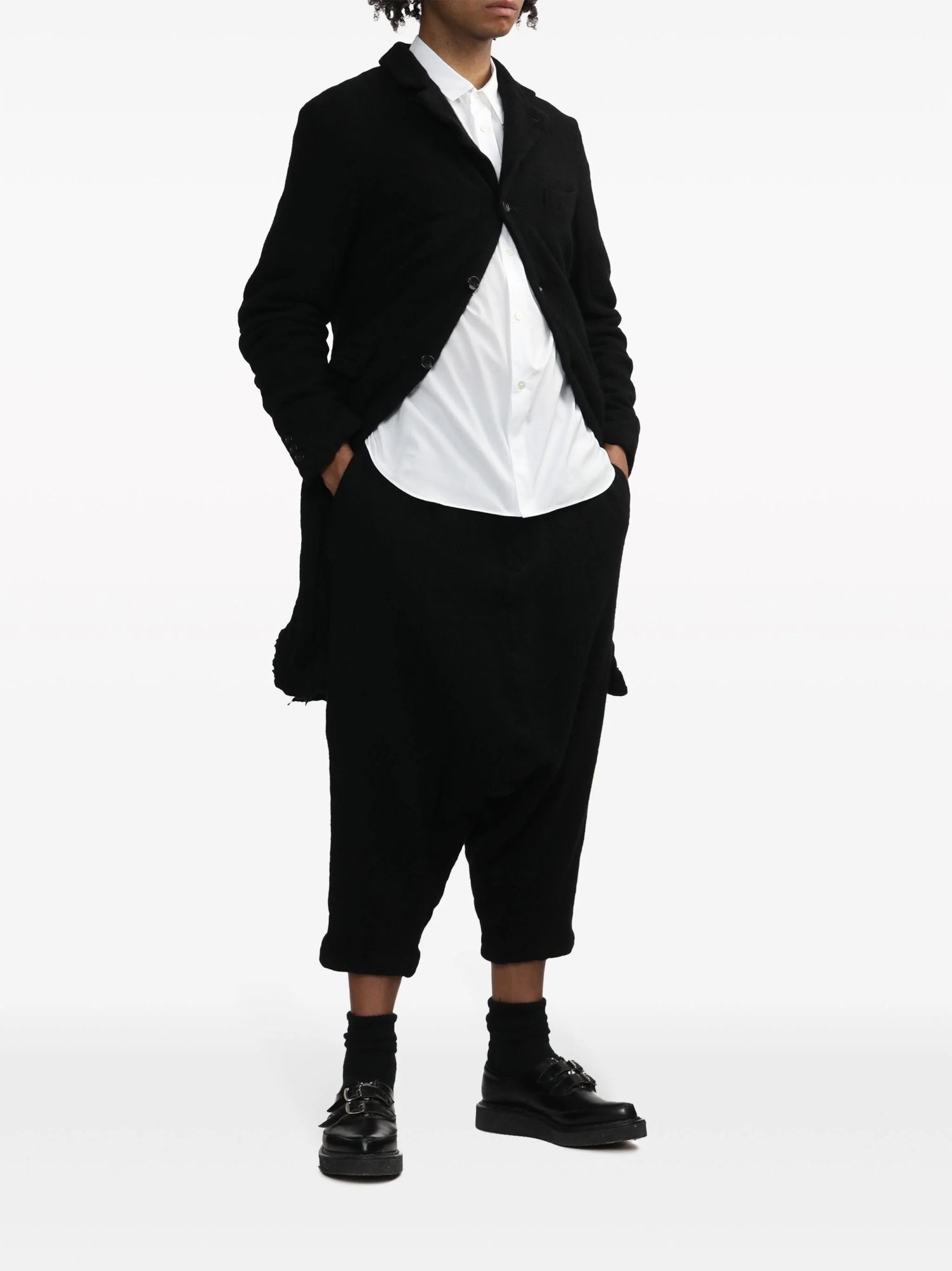 Comme Des Garçons Drop-crotch Cropped Trousers In Black
