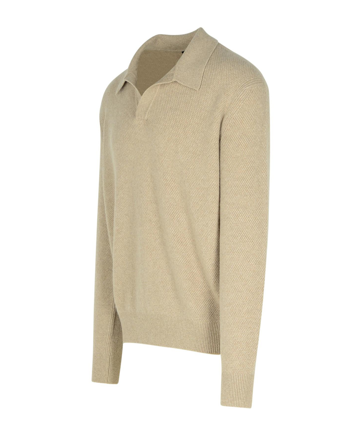 Shop Zegna Long-sleeved Polo Shirt Sweater In Nude