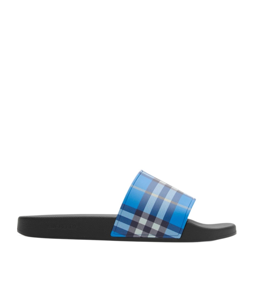 Burberry Checked Canvas Slides In Blue