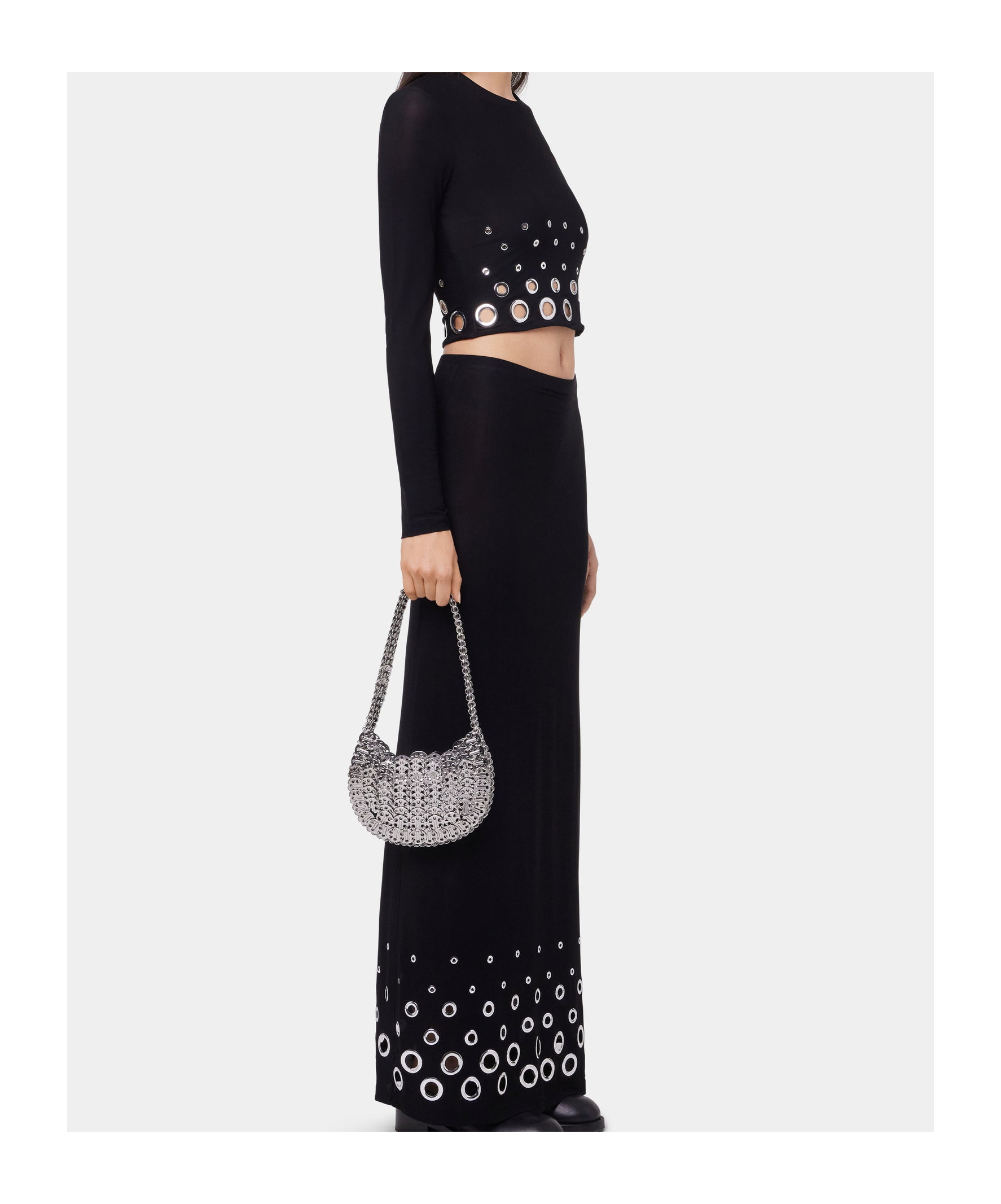 Rabanne Embellished Solid Jersey Second Skin Top In Black