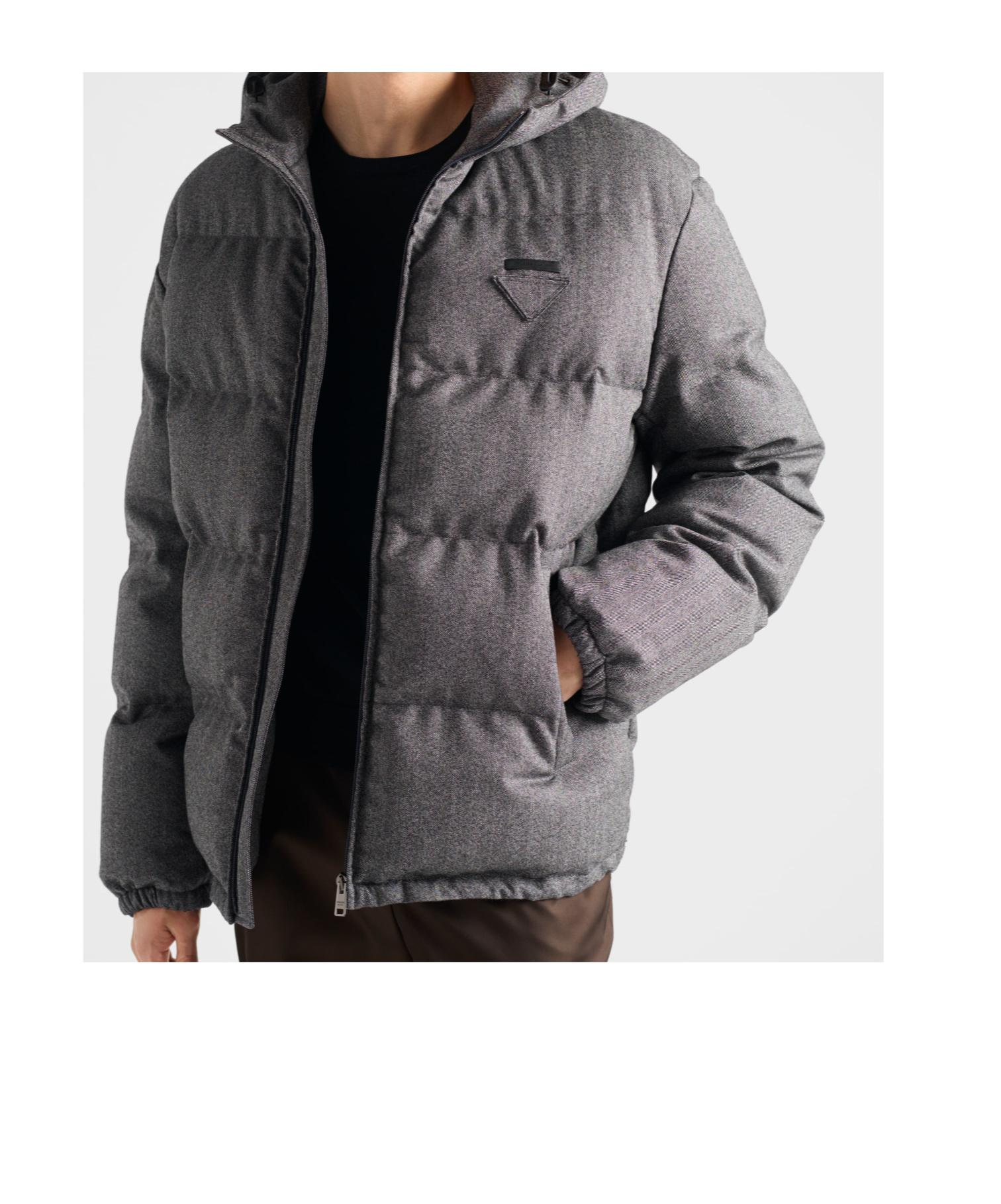 Prada Mens Grey Logo-plaque Hooded Wool Shell-down Jacket In Gray