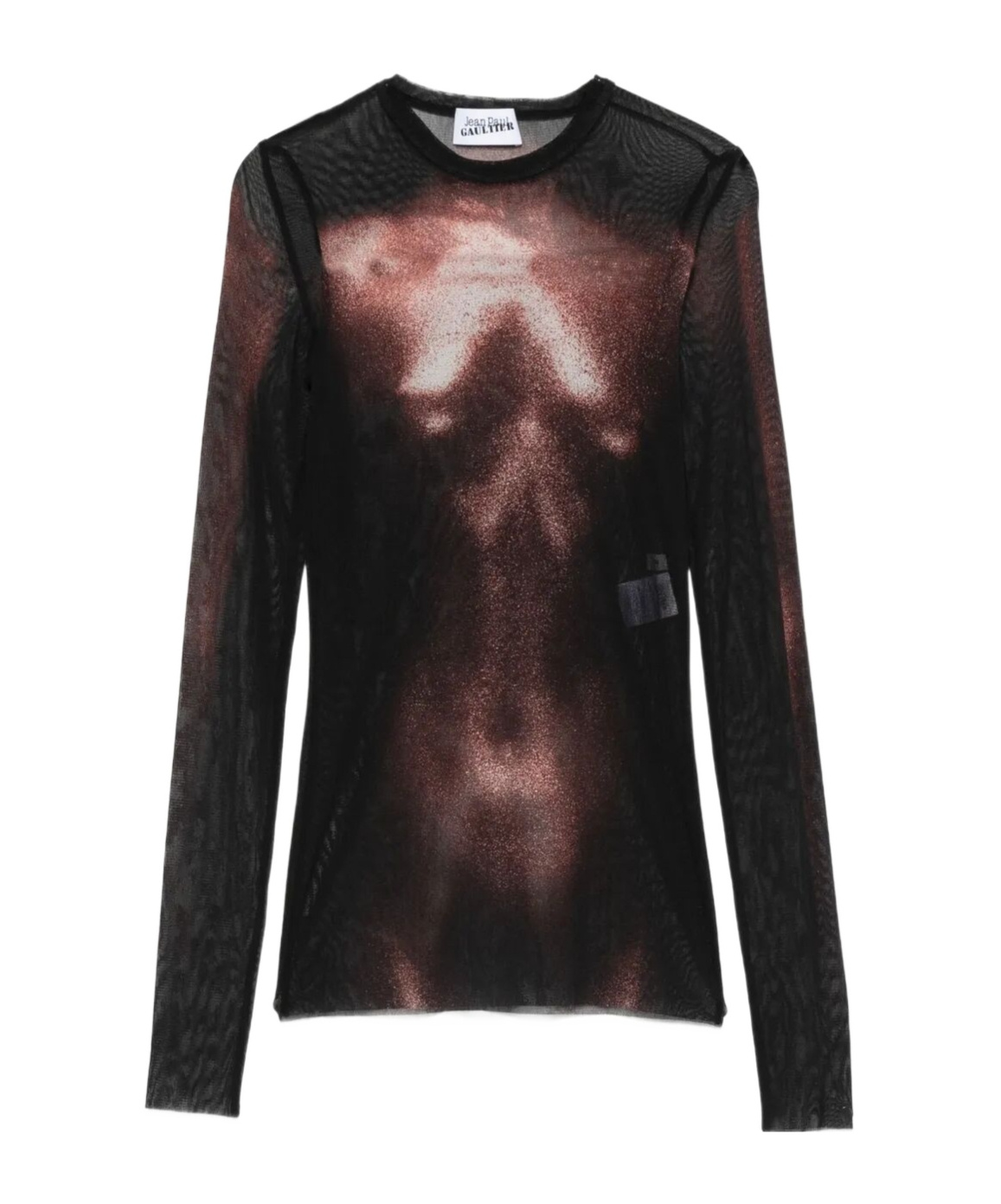 Jean Paul Gaultier Sheer Mesh Crew Neck Top Long Sleeves In Black