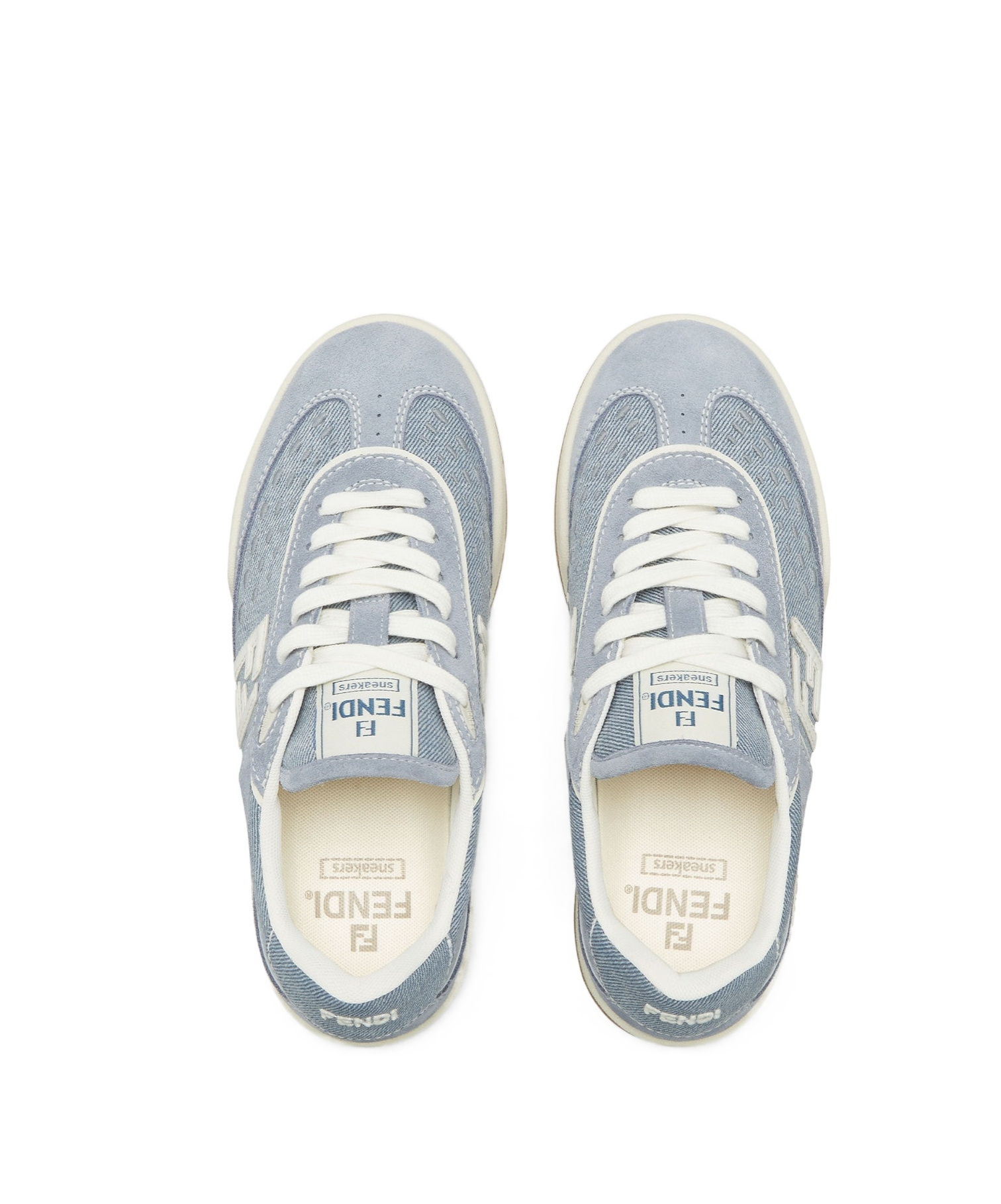 Shop Fendi Light Blue Denim Fabric And Suede Low Tops In Gray
