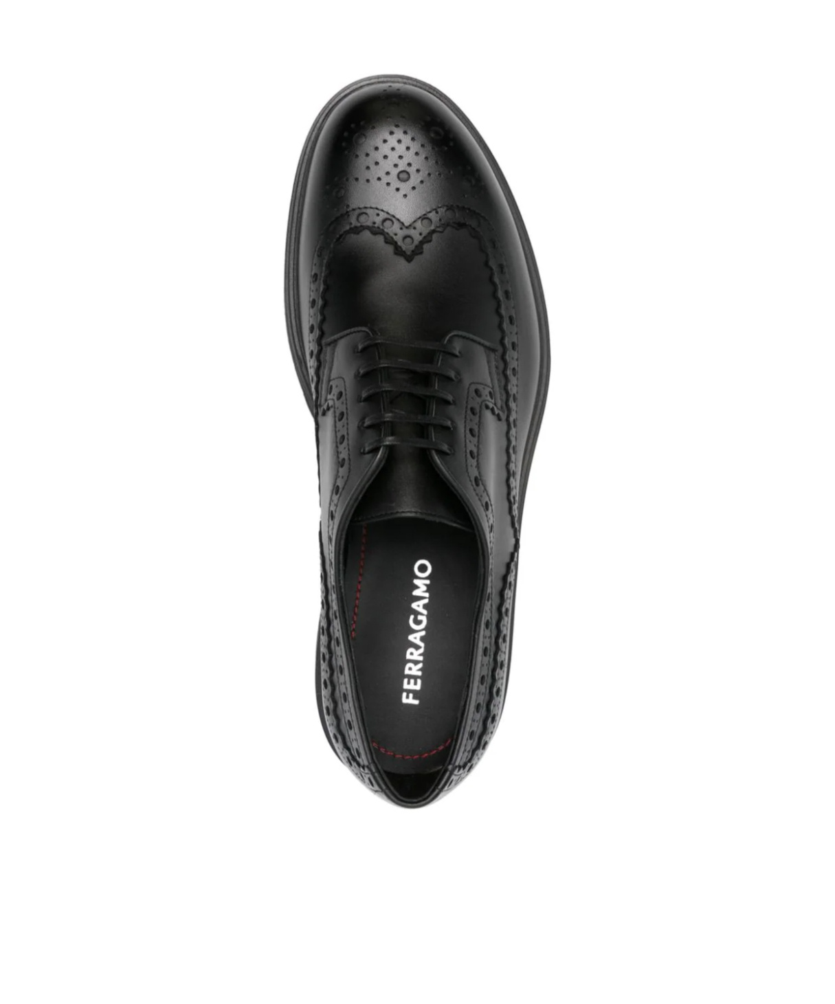 Ferragamo Lace Brogue Shoes Round Toe Rubber Sole In Black