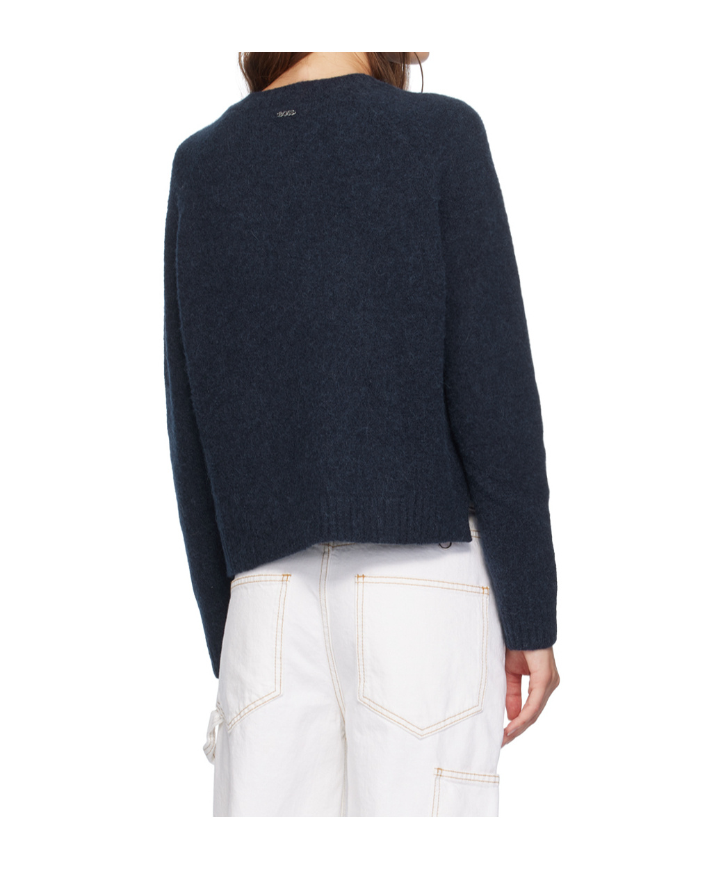 Hugo Boss Navy Crewneck Stretch Sweater In Blue
