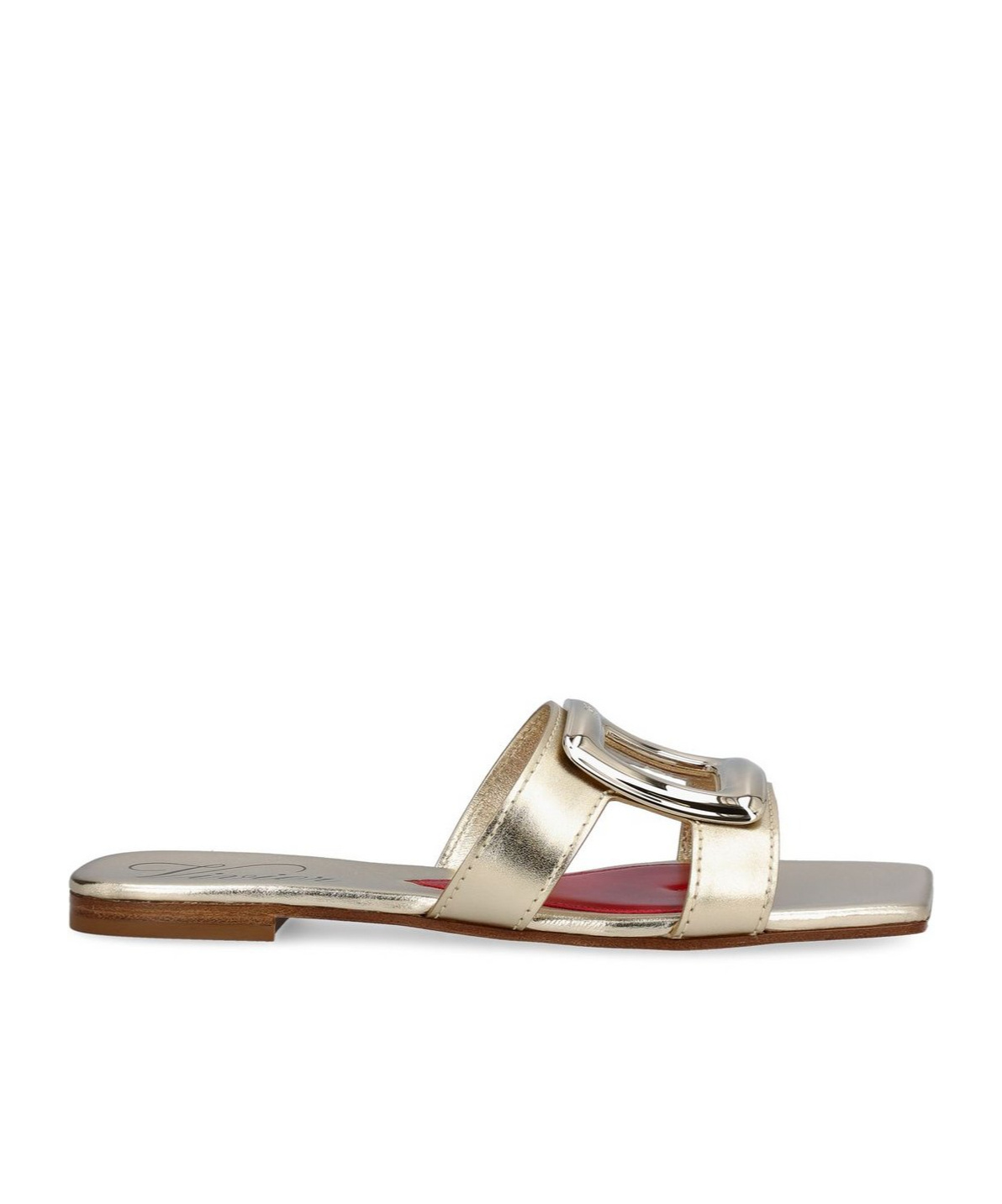 Roger Vivier Viv' By The Sea Metallic Leather Mules In Nude