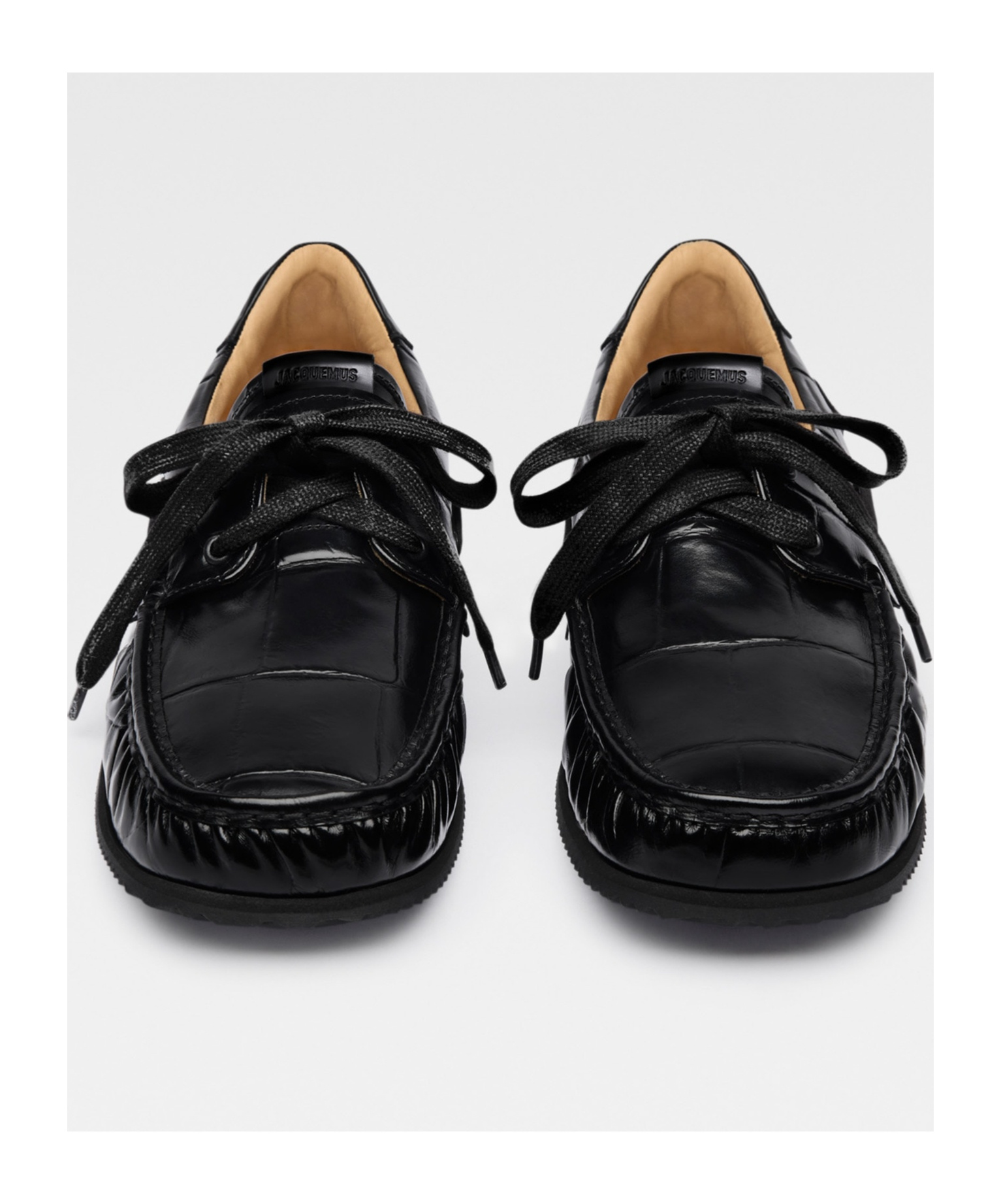 Jacquemus Men's Les Batto Calfskin Boat Shoes In Black