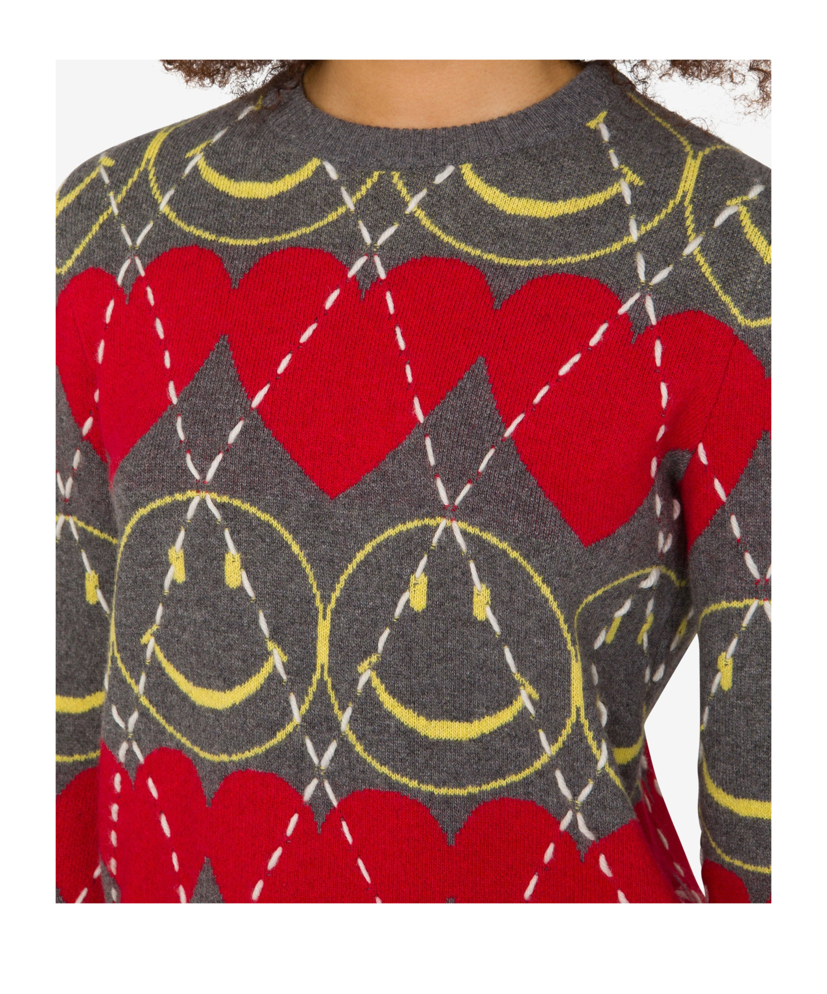 Moschino Wool Blend Pullover Smiley Grey In Gray