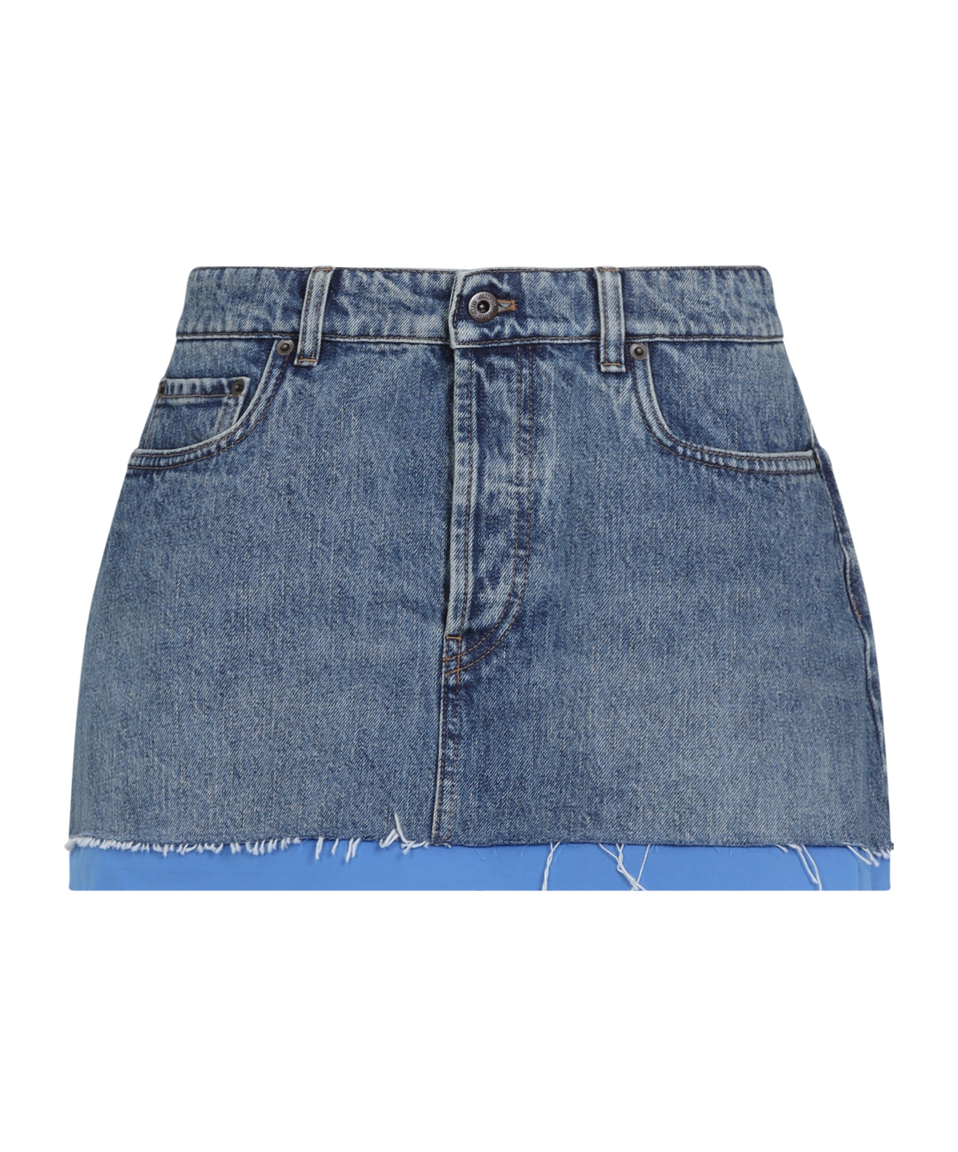 Miu Miu Denim And Poplin Miniskirt In Blue