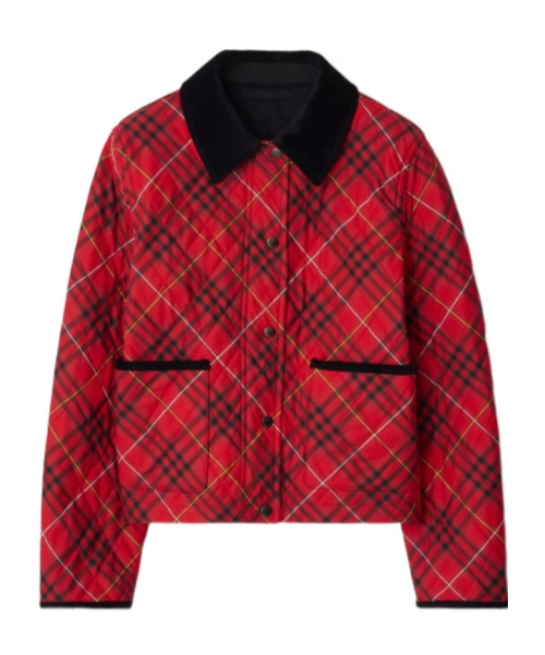 Burberry Cropped Check Cotton Quilted Jacket In Red