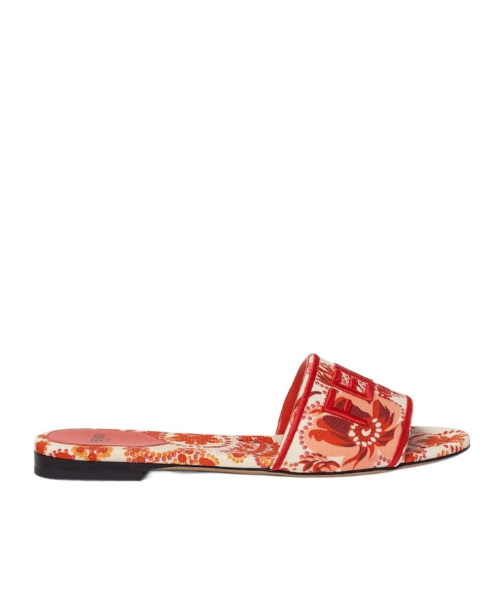 Fendi Red And Camelia Canvas Slides