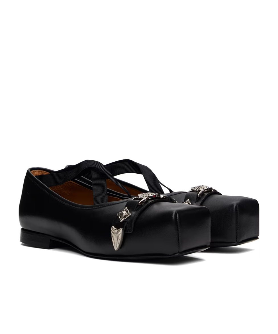 Toga Black Polido Ballerina Flats In Black
