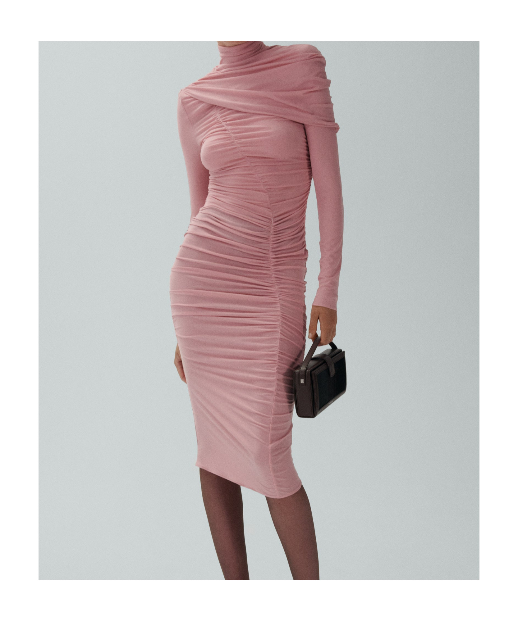 Magda Butrym Abito Midi A Collo Alto Arricciato In Pink