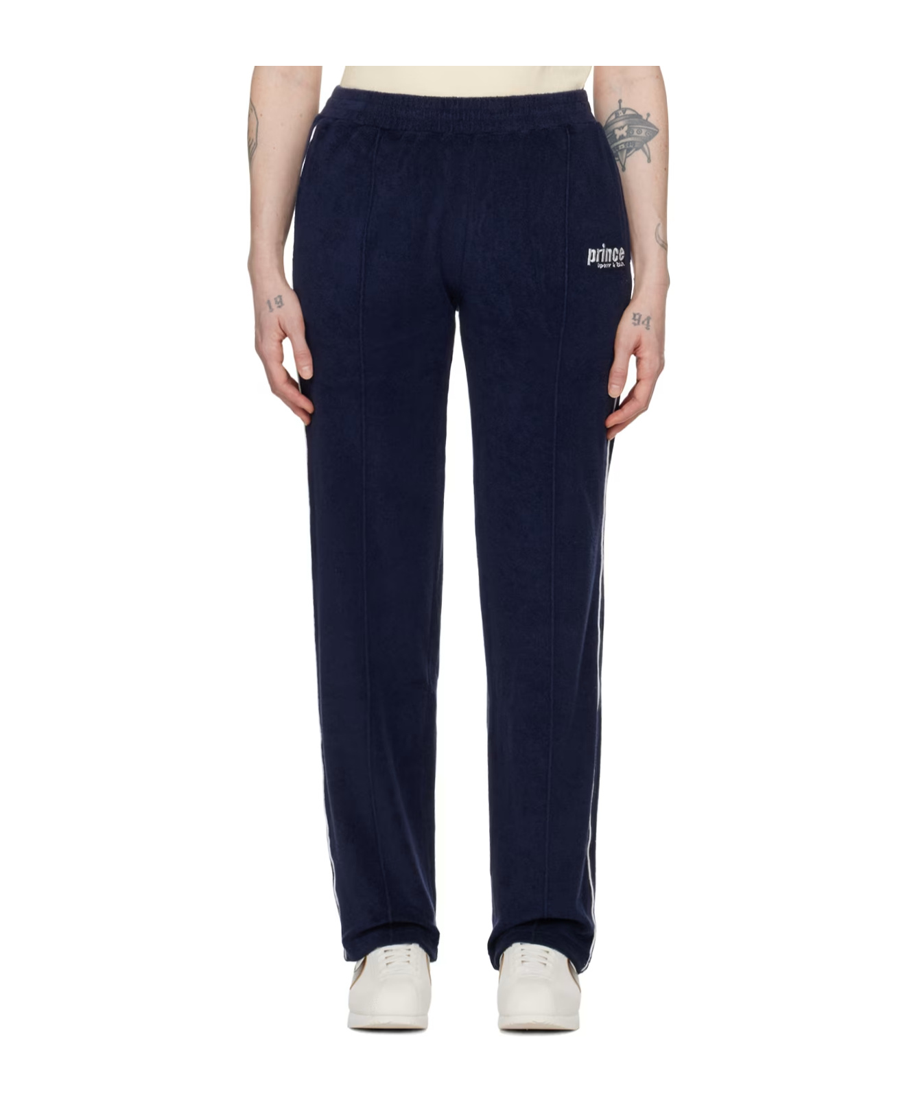 Sporty And Rich Embroidered Cotton-velour Track Pants In Black