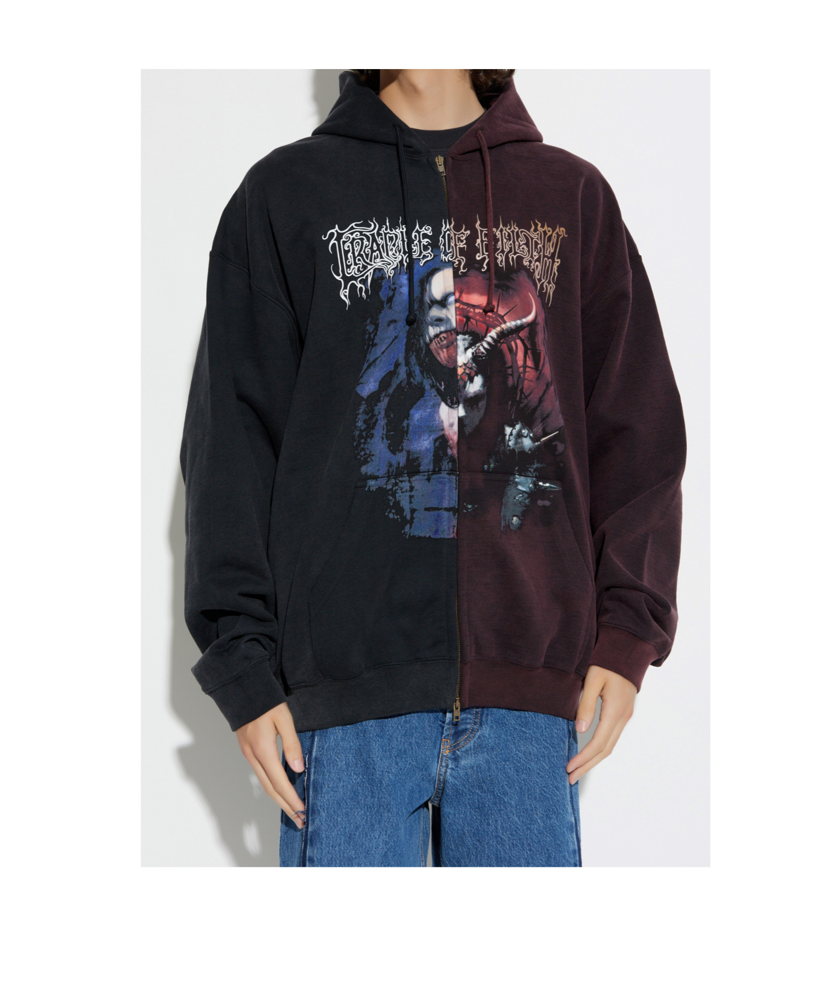 Vetements Cradle Of Filth Oversized Panelled Cotton-blend Jersey Zip-up Hoodie In Black