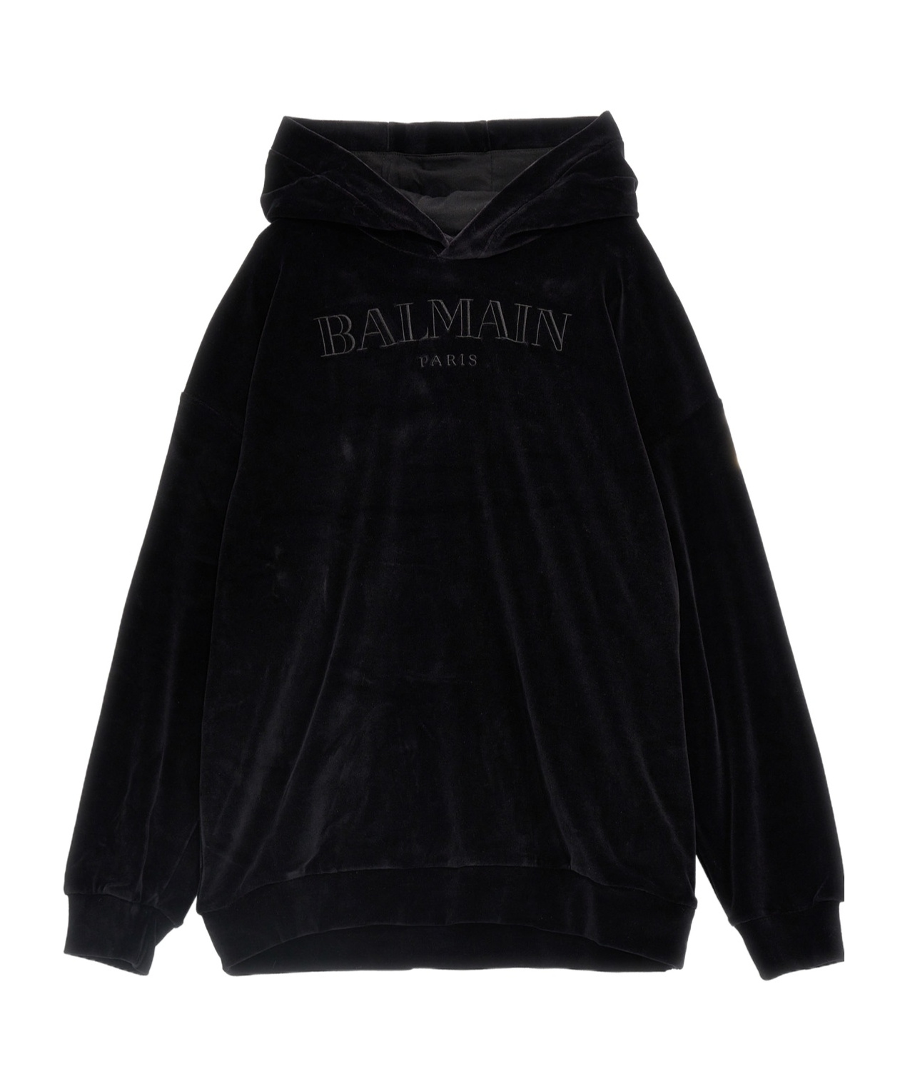 Balmain Logo Embroidery Hoodie In Black
