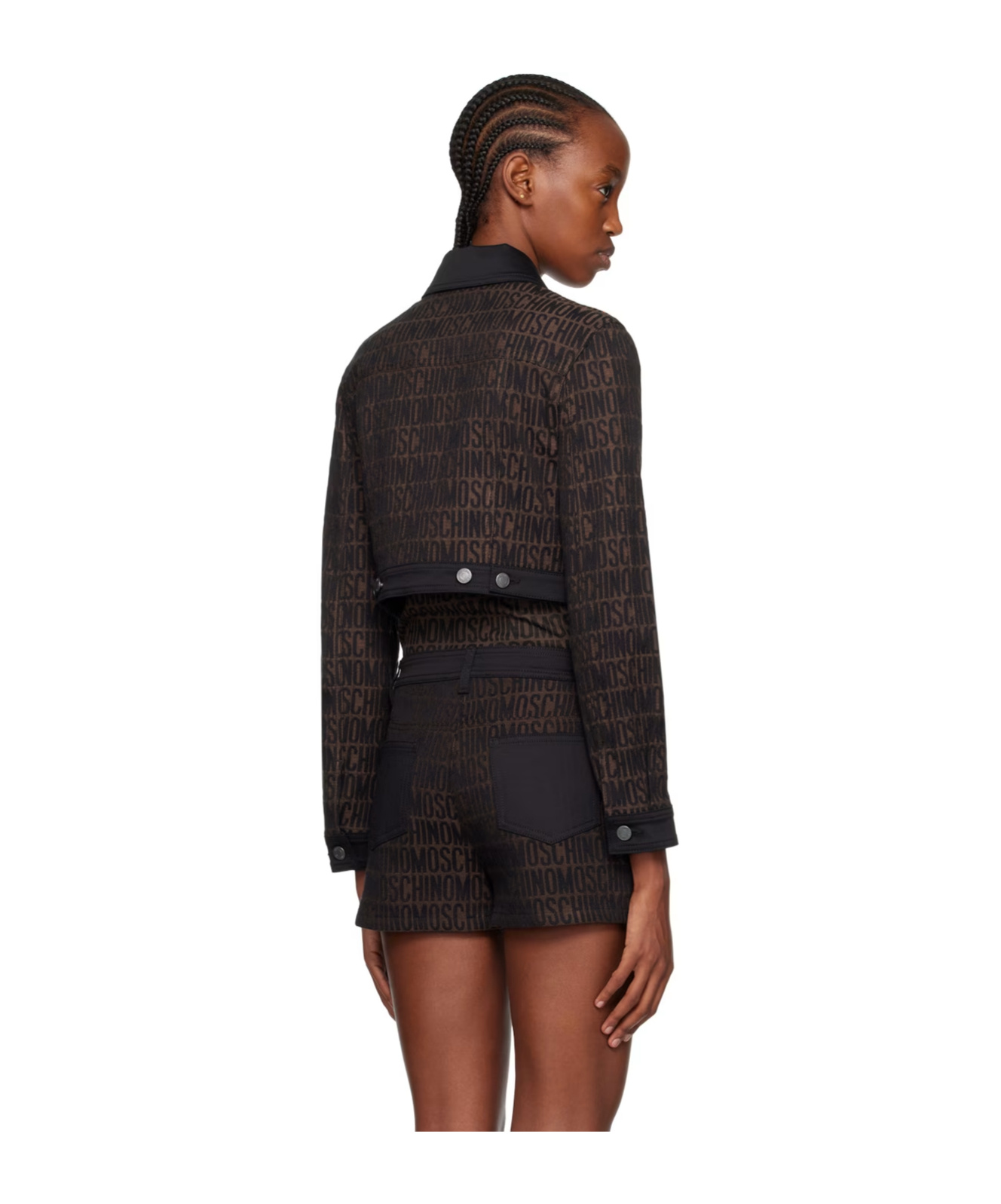 Moschino Monogram Printed Cropped Buttoned Jacket In Black