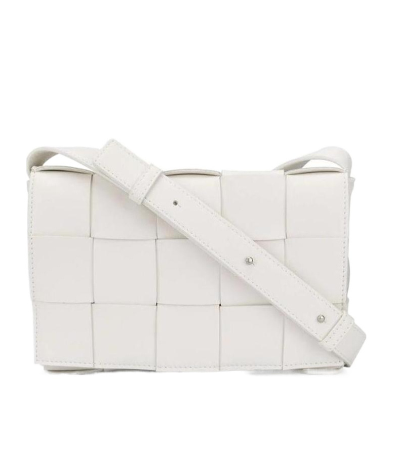 Bottega Veneta Cassette Small Intrecciato Leather Shoulder Bag In White