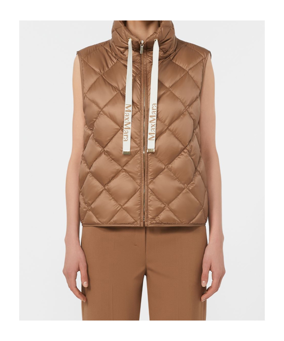 Max Mara Water-repellent Nylon Canvas Gilet In Brown