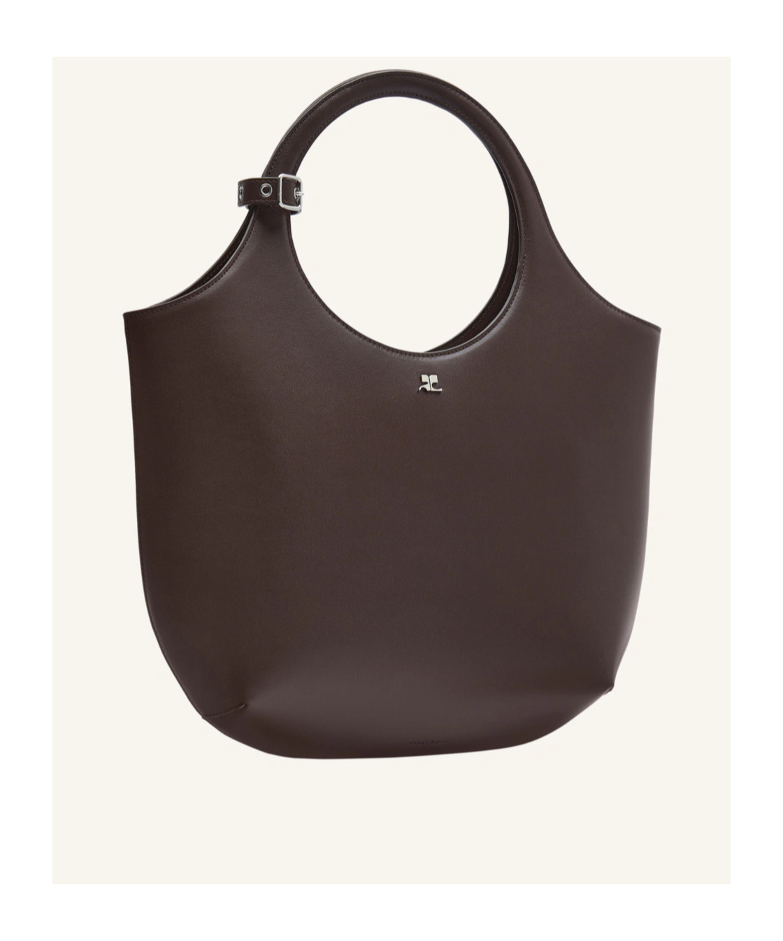 Courrèges Medium Holy Leather Tote Bag In Brown