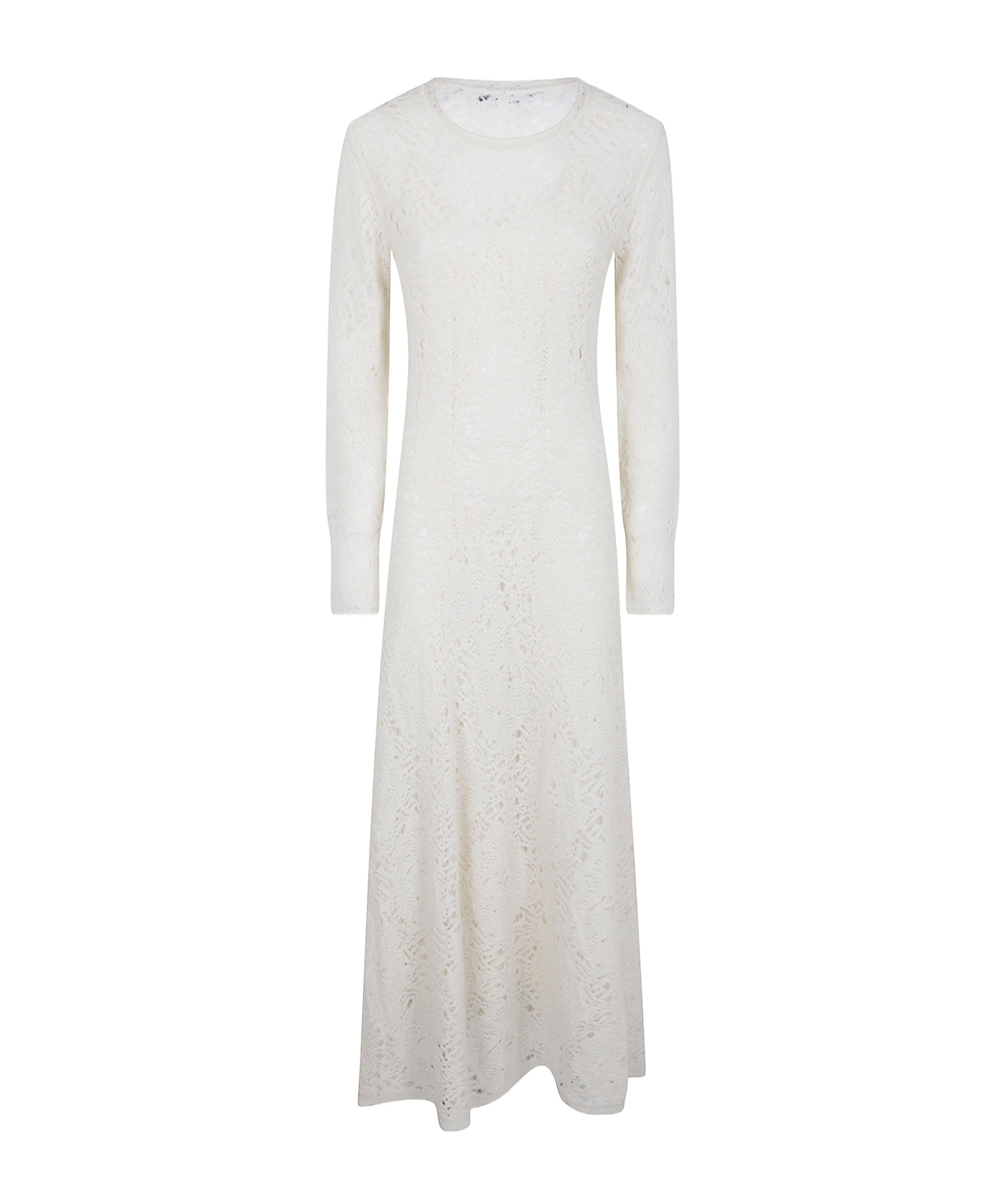 D Exterior Open-knit Long-sleeve Midi Dress In White