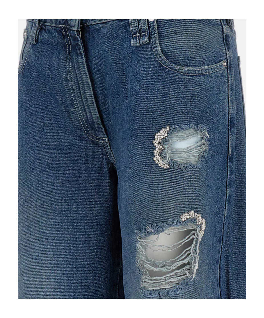 Simone Rocha Womens Distressed Blue Distressed Straight-leg Denim Jeans In Blue