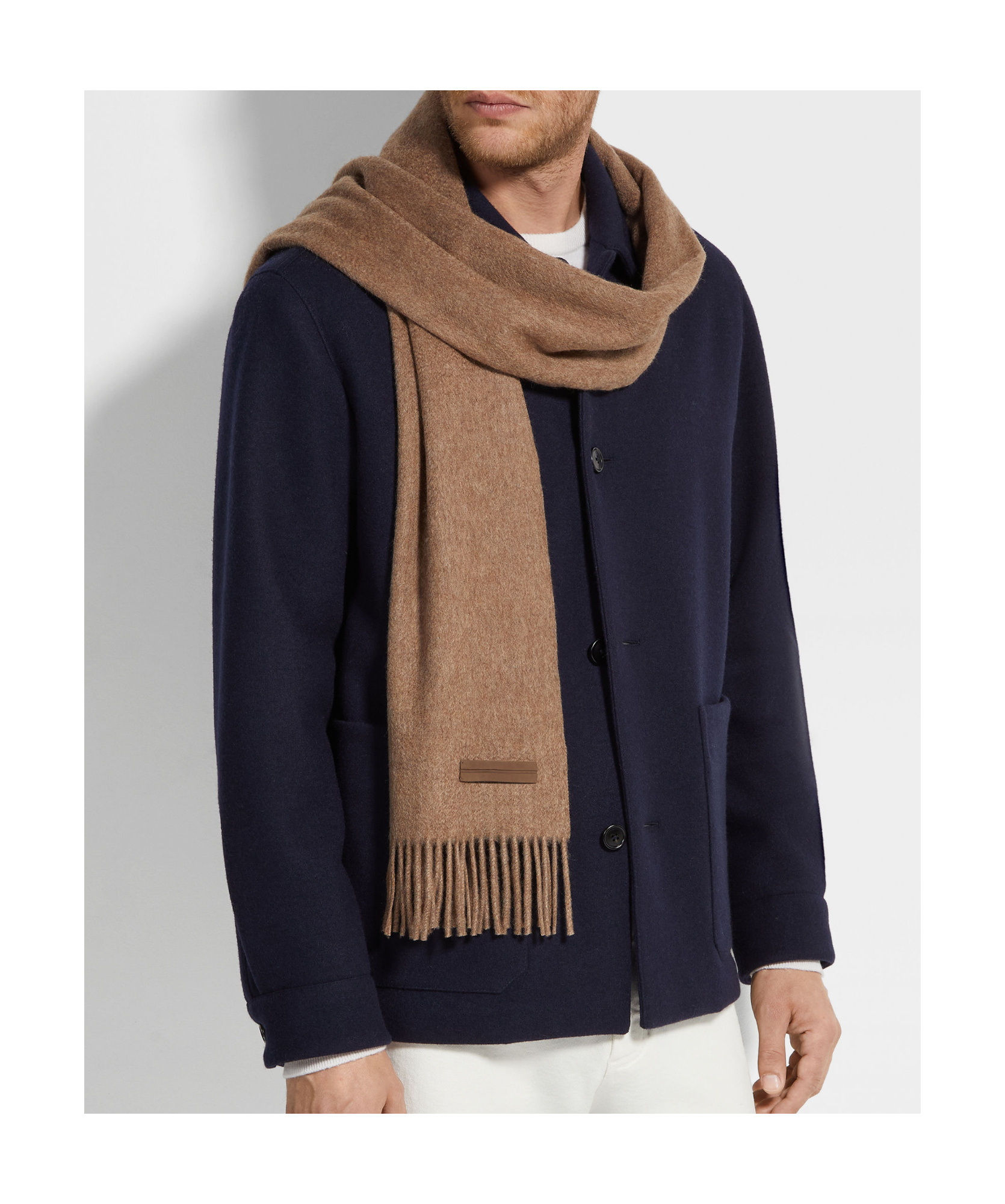 Zegna Fringed Cashemere Scarf In Brown
