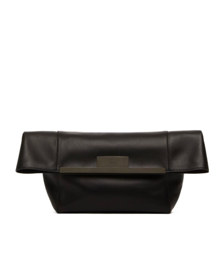 Max Mara Small Natural Leather Clutch Bag In Black