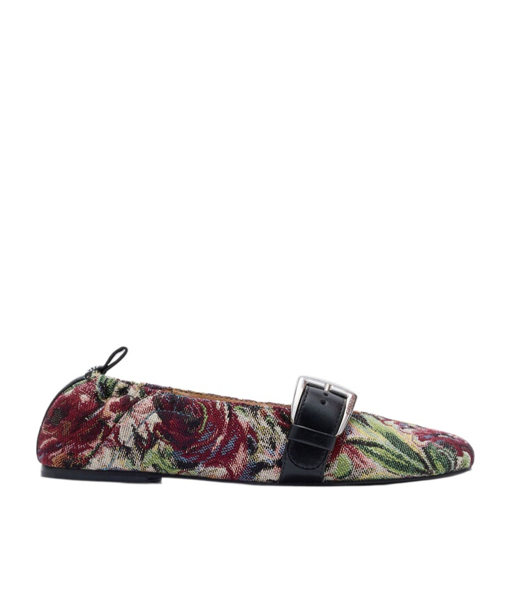 Ganni Tapestry Buckle Strap Ballerinas In Animal Print