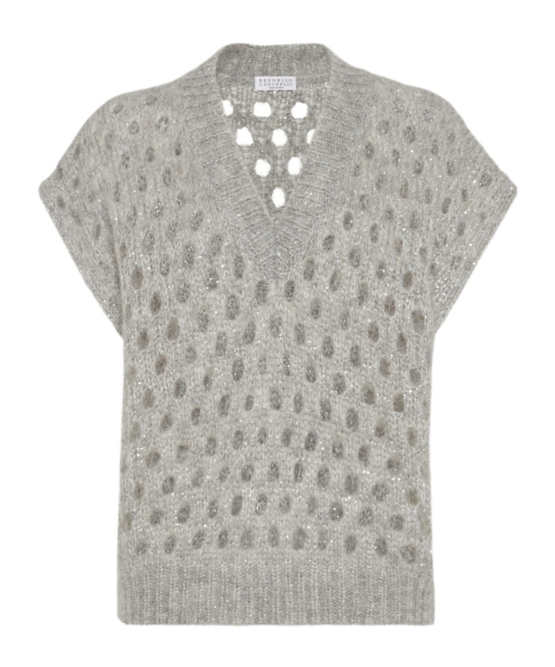 Brunello Cucinelli 3d Diamond Net Grey Silk Vest In Gray