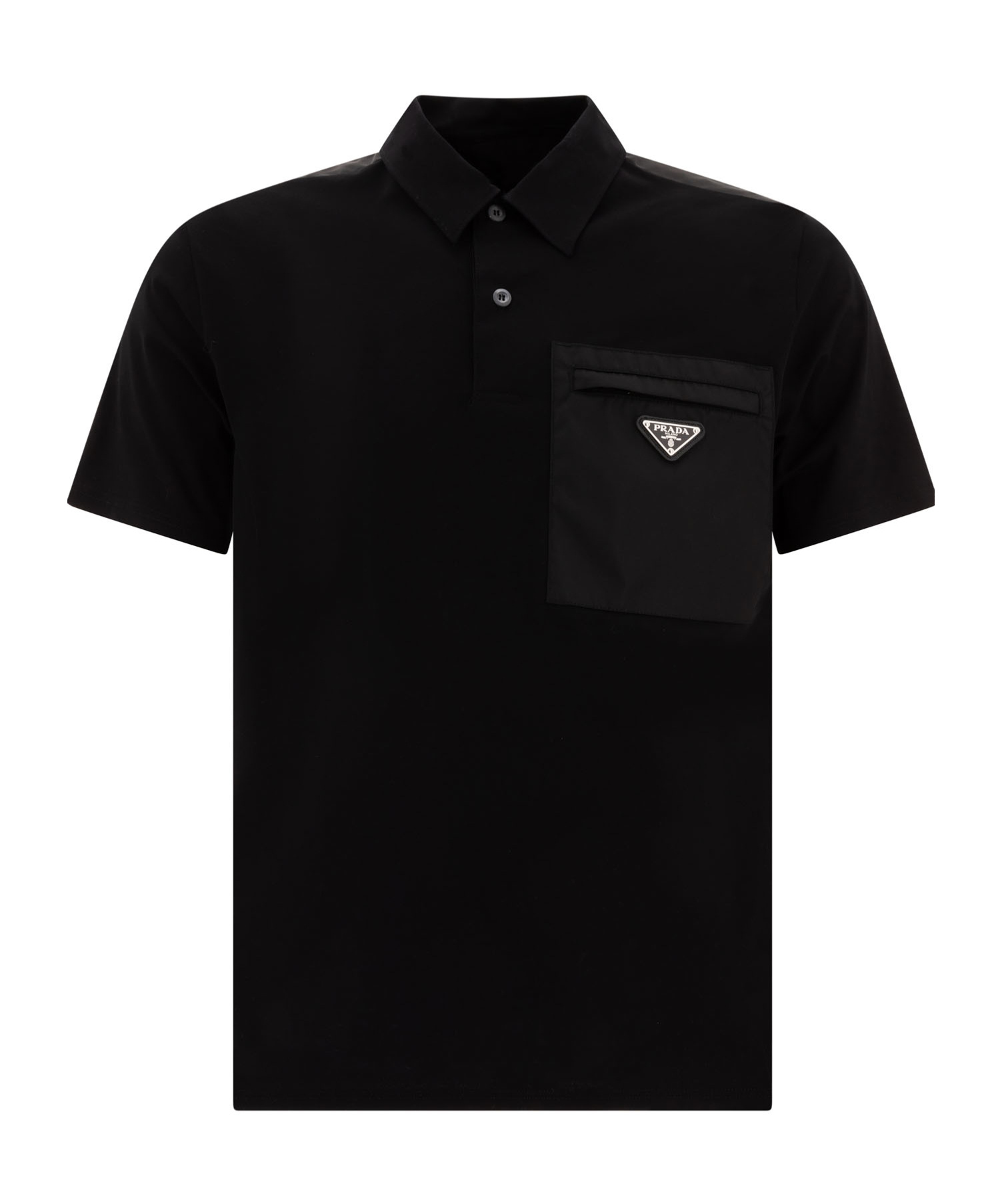 Prada Cotton Bi-material Polo Shirt In Black