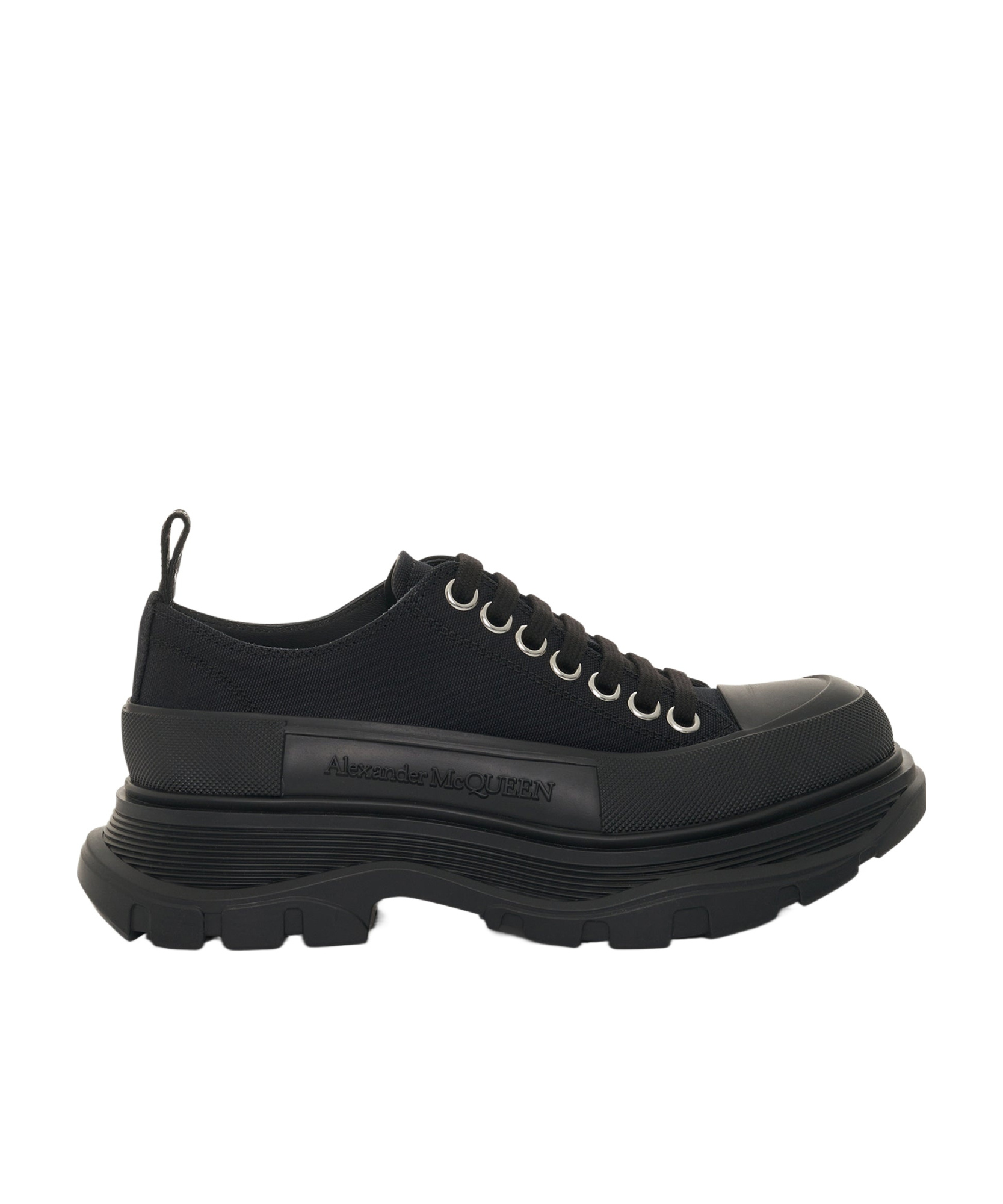 Alexander Mcqueen Black Canvas Tread Slick Platform Low Sneakers In Black