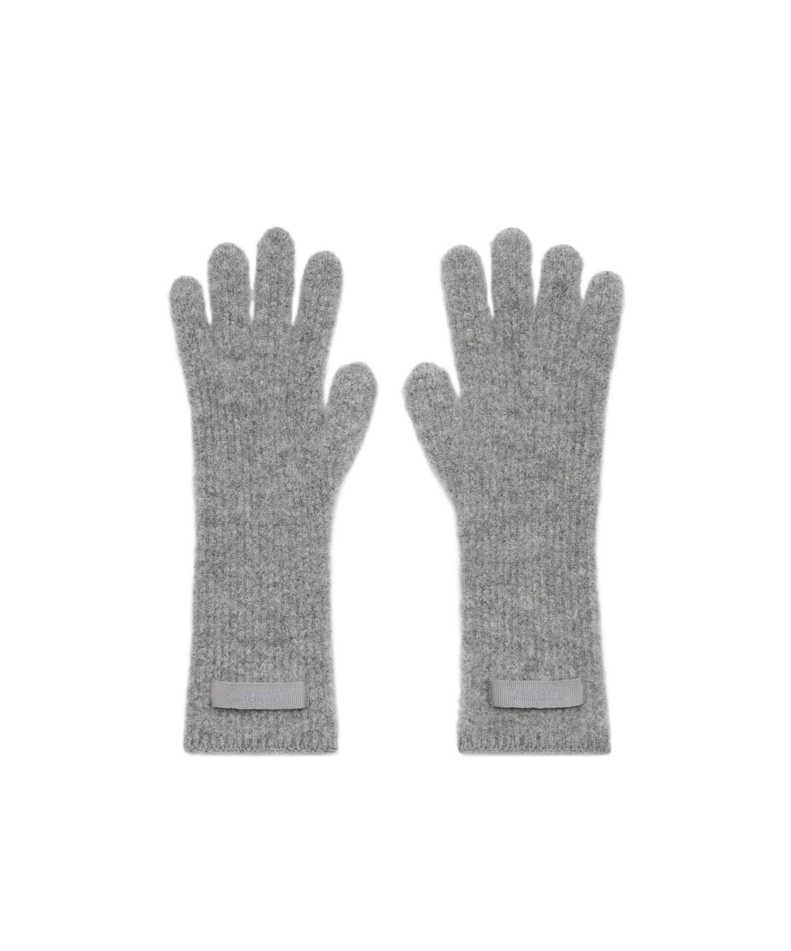 Jacquemus Logo Patch Ribbed Gloves In Gray