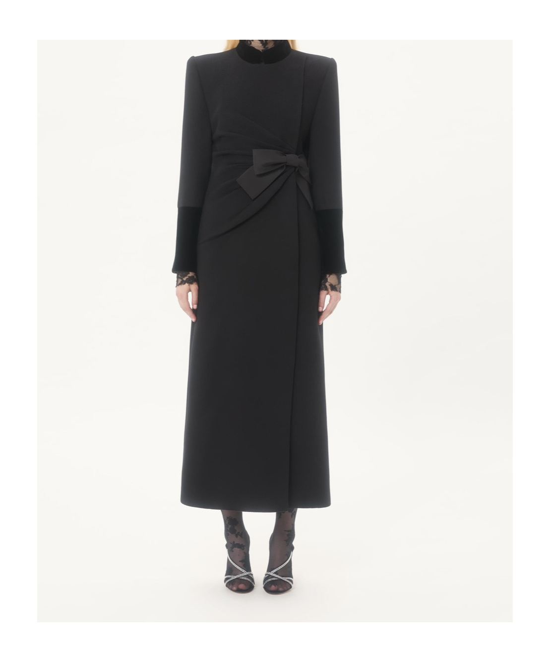 Valentino Velvet Bow Double-breasted Wool-cashmere Long Coat In Black