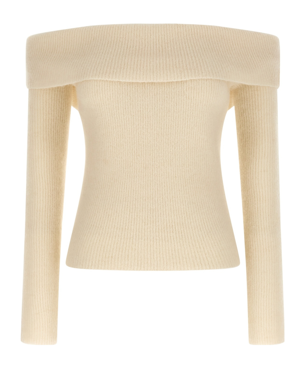 Rick Owens Long Sleeve Off Shoulder Knit Sweater In Neutral