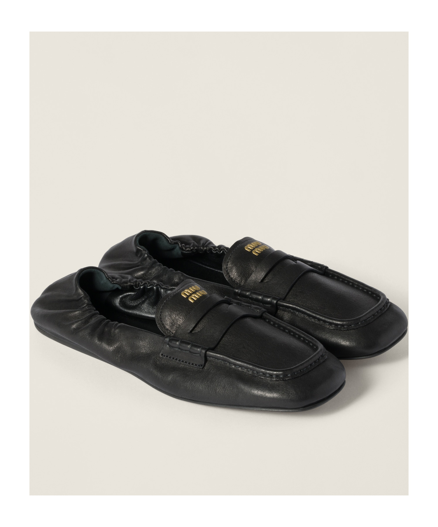 Miu Miu Women Logo Motif Leather Loafers In Black