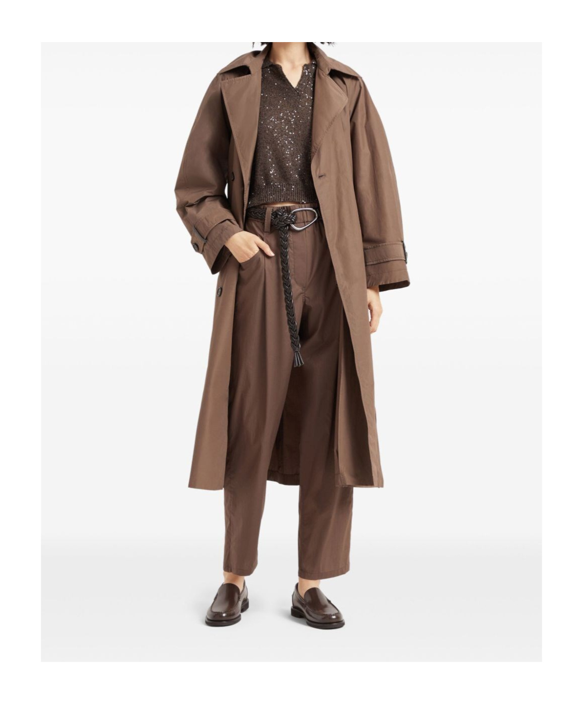 Brunello Cucinelli Monili Chain-detail Straight-leg Trousers In Brown