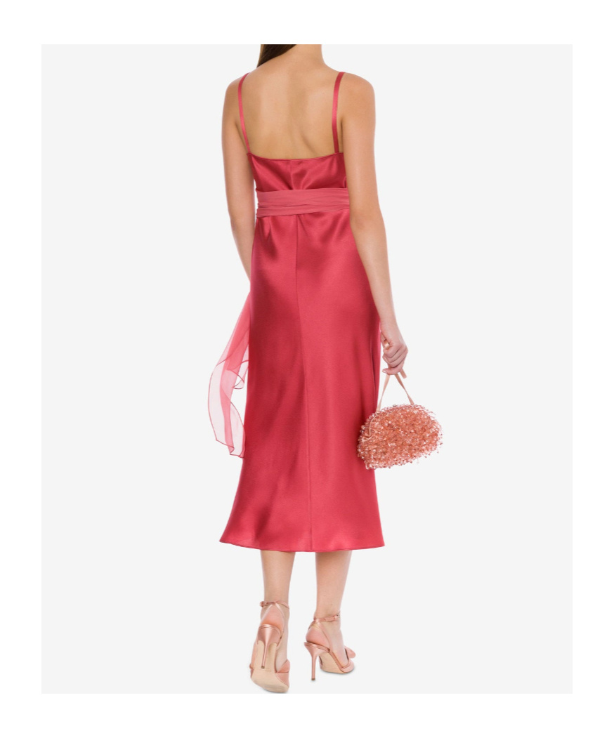 Alberta Ferretti V-neck Long-sleeved Satin Dress In Red