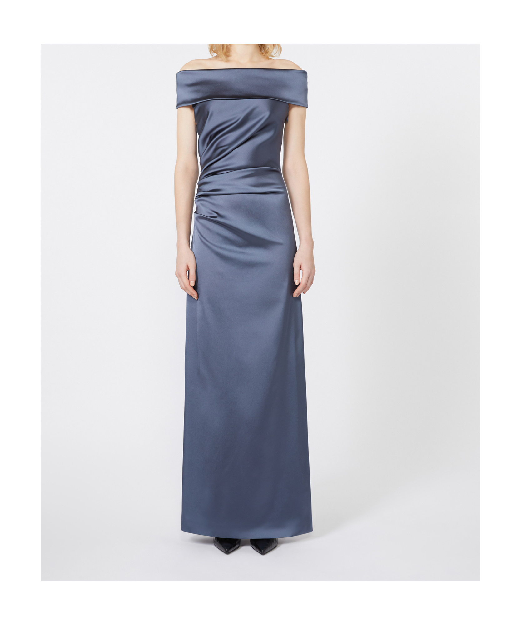 Max Mara Long Stretch Satin Dress In Blue